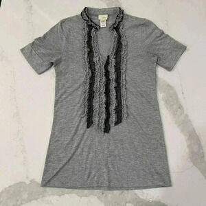 Daytrip Gray Short Sleeve Blouse Top Ruffle Detailing Women’s Size Small